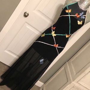 Caché sheer multicolored butterfly dress XS
